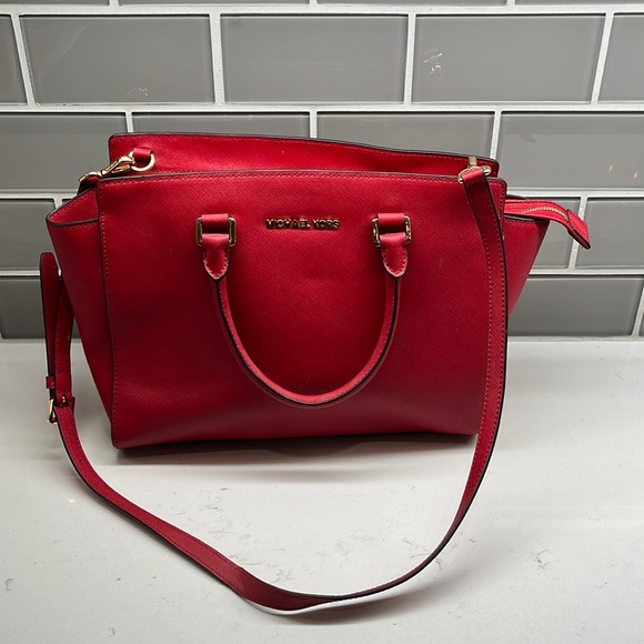 Michael Kors Handbags - Michael Kors Red Crossbody Bag with Gold Accents